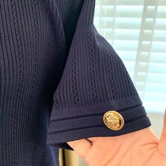EUC Zara Knit Mini Dress with Gold Buttons in Navy Blue Women's XL - Picture 4 of 11